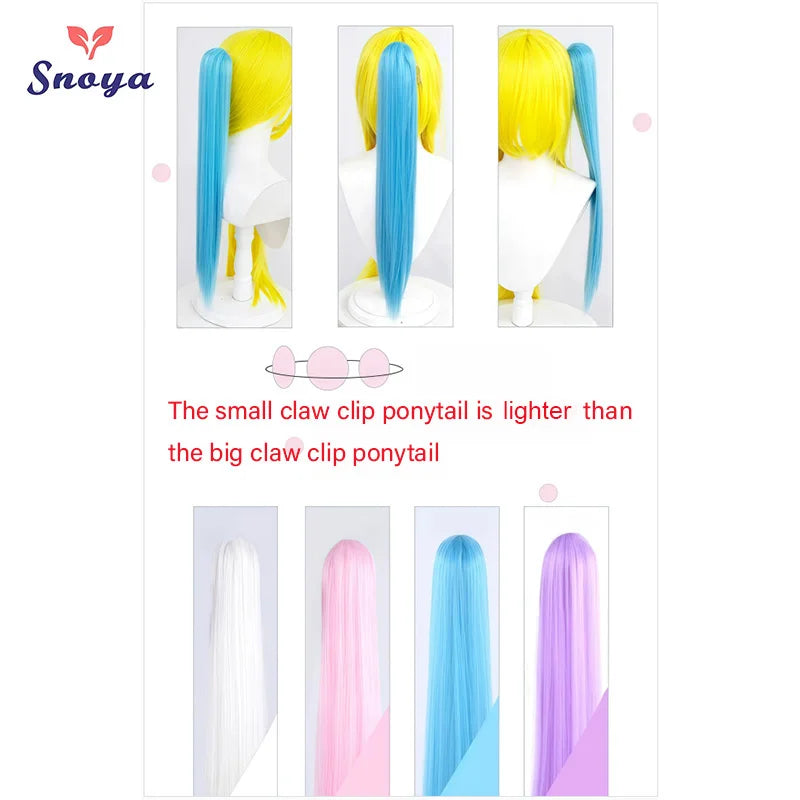 Snoya Clip-In Long Straight Ponytail Extension 60 cm / 30 cm (23.6 in / 11.8 in) Heat-Resistant Synthetic Claw Clip for Cosplay, Red, Purple, Pink, Blue