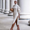 Turtleneck Ribbed Sweater Midi Dress – Long Sleeve Stretch Knit for Autumn/Winter Party & Club