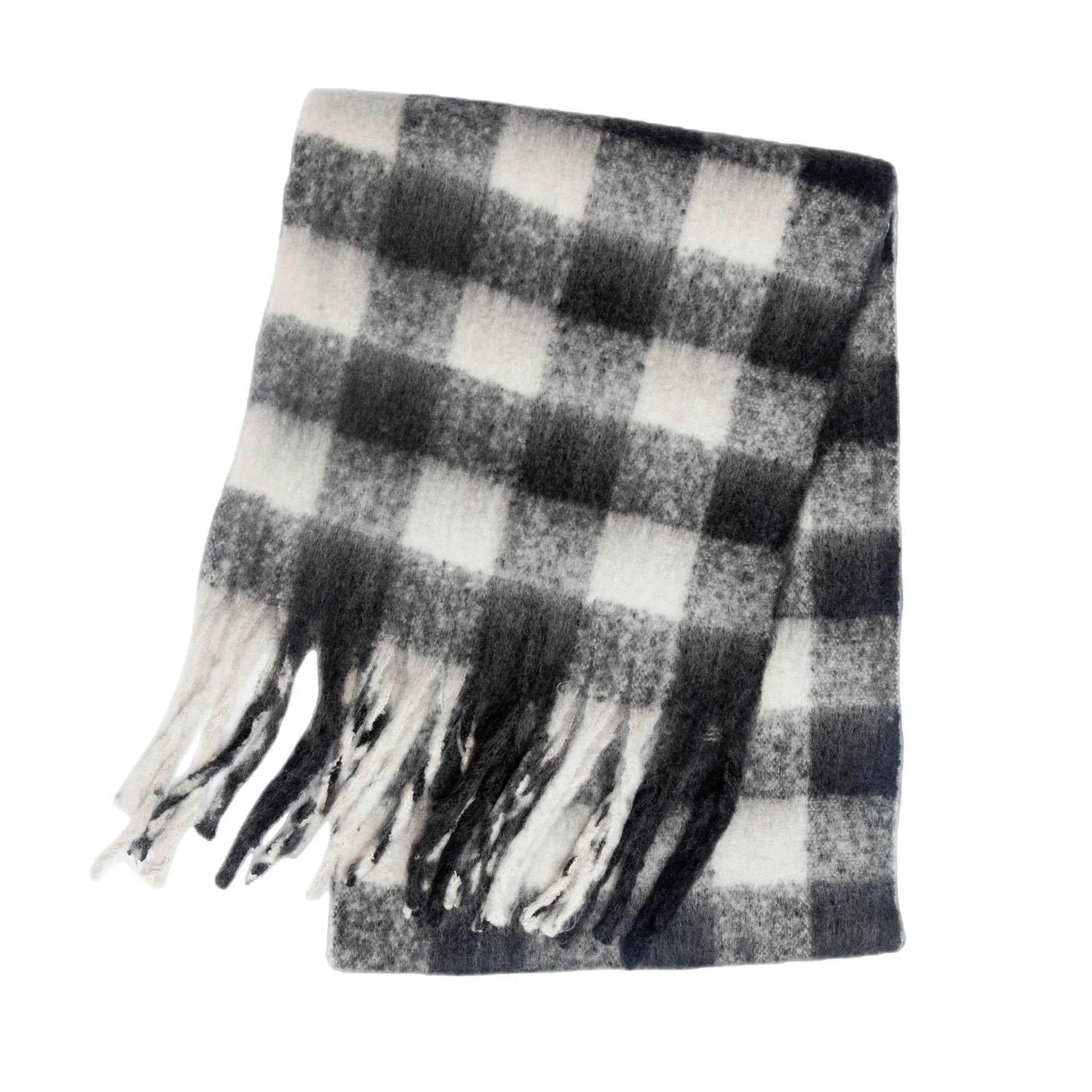 Women's Winter Thick Plaid Pashmina Scarf - Soft Polyester Shawl Wrap, 175+ cm (69+ in) Fuzzy Tassel