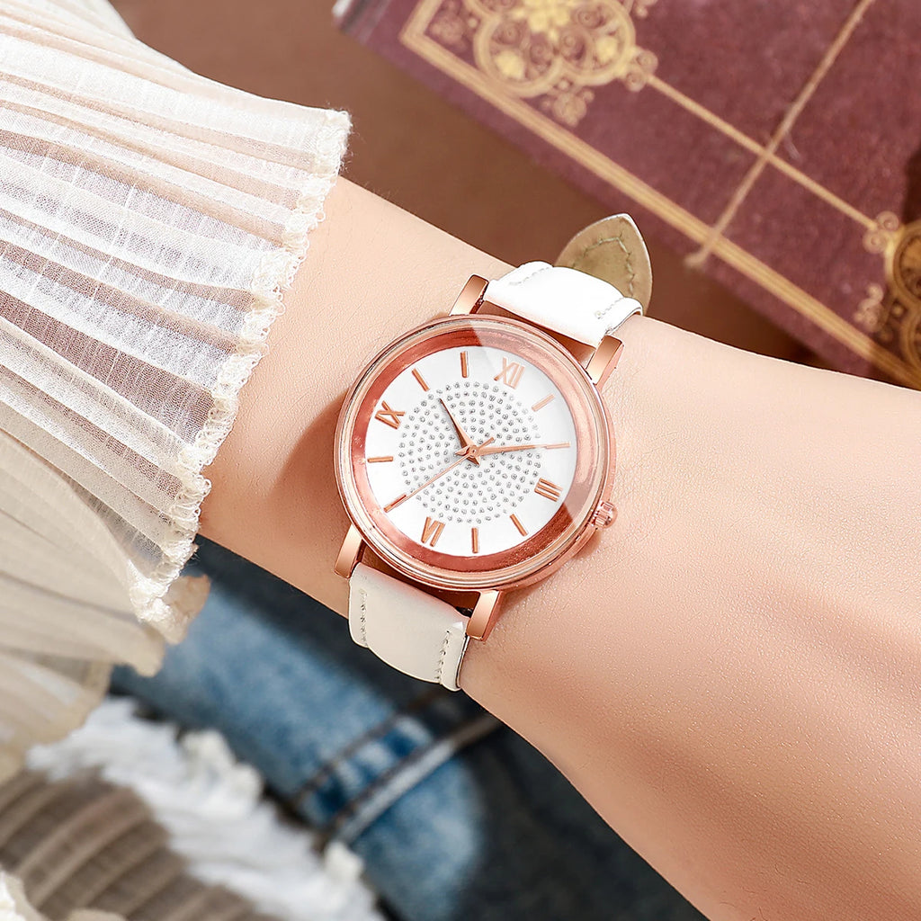 Women's 35mm Arabic Dial Leather Strap Watch - Casual Analog Quartz