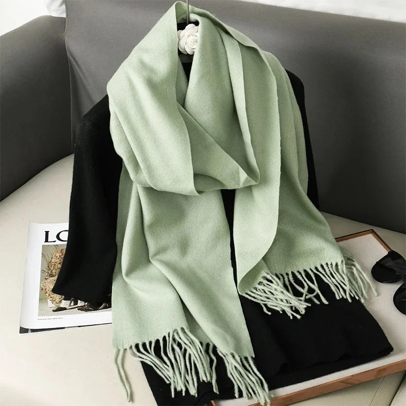 Women's Winter Scarf, Thick Cashmere-Look Pashmina Shawl with Tassels, Windproof Wrap, 175+ cm (69+ in) — 62 Colors