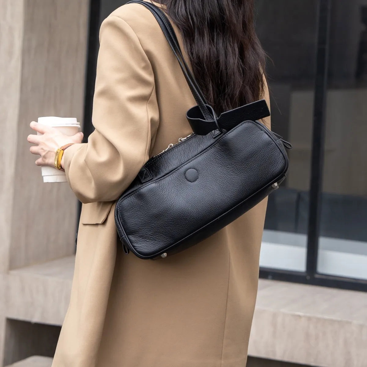 Women's Top-Grain Genuine Leather Hobo Shoulder Bag, Large Vintage Bowling Tote for Office and Everyday