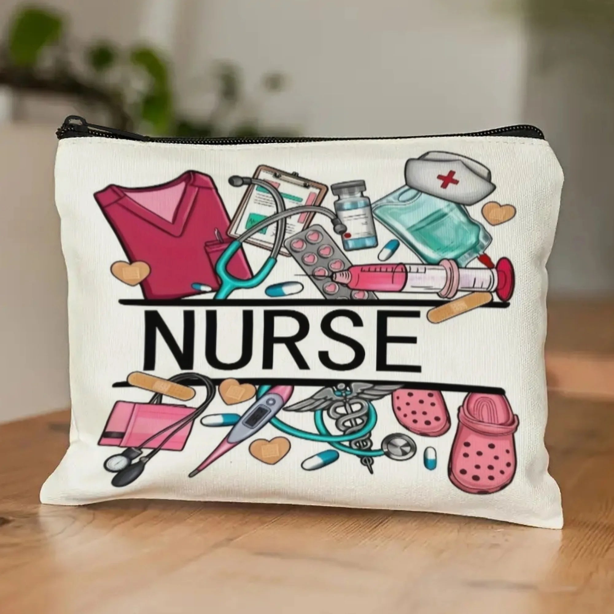 Medical Nurse Graffiti Makeup Bag – Women's Lightweight Polyester Zipper Cosmetic Pouch for Travel & Graduation Gifts