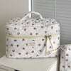 Cherry Quilted Polyester Makeup Bag - Cute Portable Cosmetic Travel Pouch with Zipper