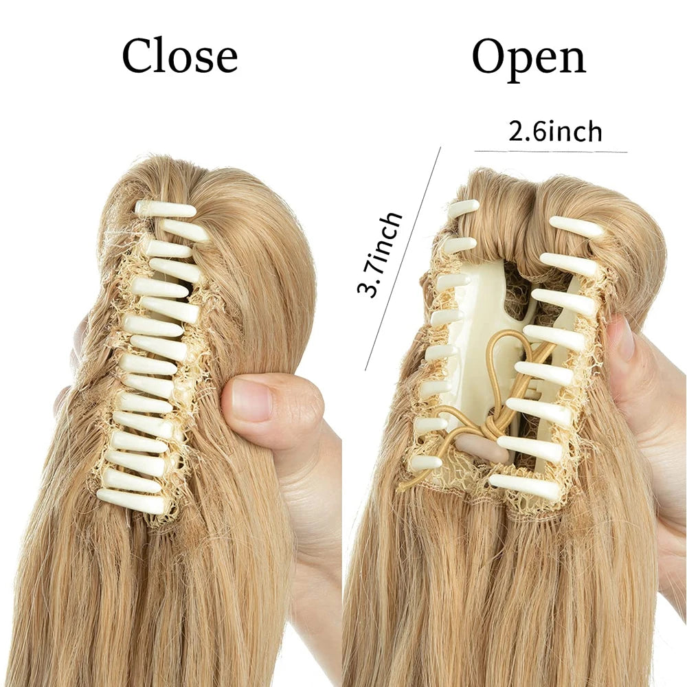 14-Inch (35 cm) Wavy Clip-In Ponytail Extension – Synthetic Claw Clip with Elastic Band, 1 Piece (Blonde/Black)