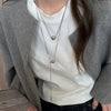 Silver Stainless Steel Beaded Ball Pendant Double-Layer Choker Necklace for Women Hip Hop Rock Layered Jewelry