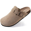 Suede Cork Clogs for Women - Adjustable Buckle Mules with Arch Support, Non-Slip Sandals for Outdoor & Home