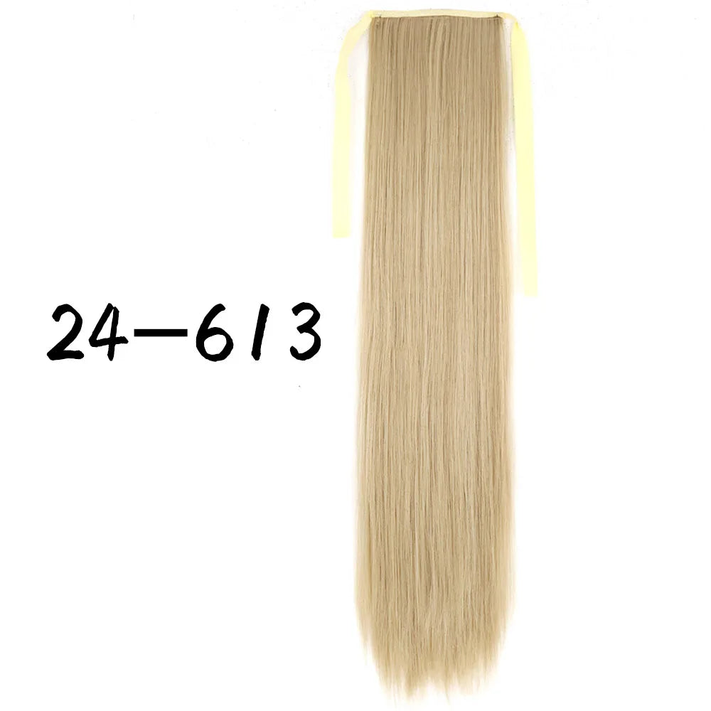 Wrap-Around Clip-In Ponytail Hair Extension 22-34 in (56-86 cm) Long Straight Heat-Resistant Synthetic Blonde Brown
