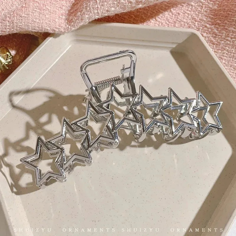 Heart Metal Hair Claw Clips for Women – Nonslip Alloy Crab Clamp, Gold Silver Black, 6.5 cm (2.6 in) – Korean Retro Fashion