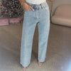Women's High-Waist Straight Leg Jeans – Diamond-Embellished Distressed Stretch Ankle Denim with Pockets
