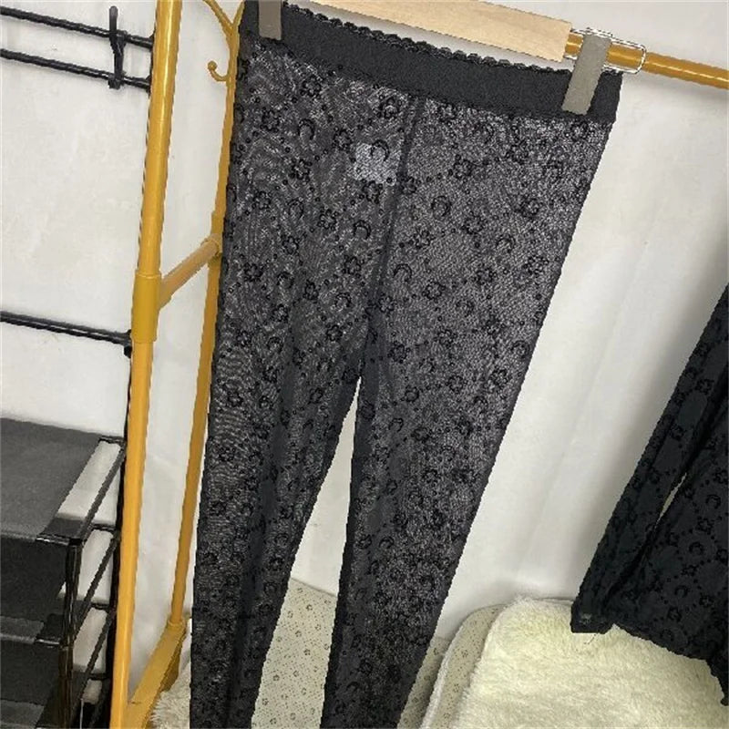 Women's Tulle Mesh Long Sleeve Sheer Blouse Moon Flocked Y2K Top