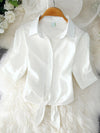 Women's Chiffon Short Sleeve Blouse Lightweight Summer Casual Office Shirt - White