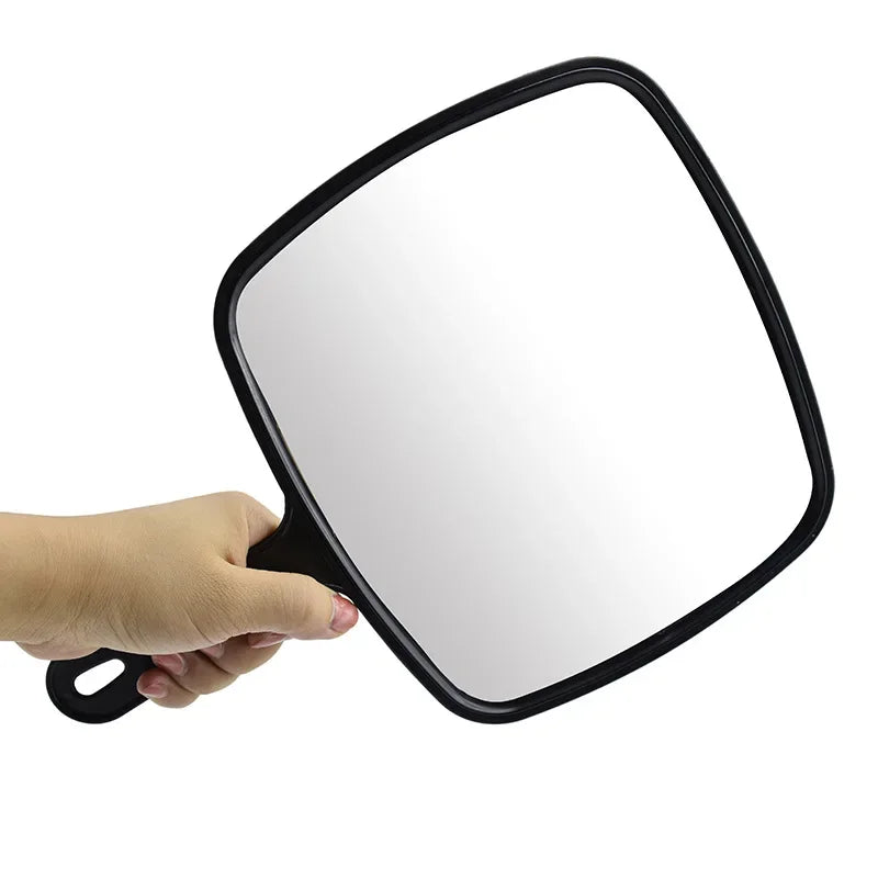 Professional Handheld Salon & Barber Mirror with Handle — Black, Large Viewing Surface
