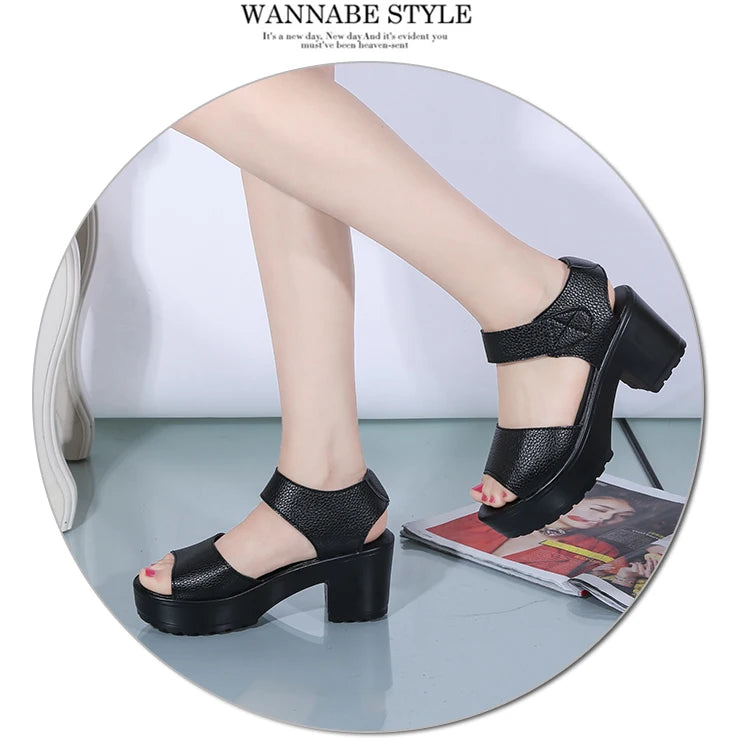 White Chunky Heel Wedge Sandals for Women — Peep Toe Ankle Strap Roman Gladiator Heels