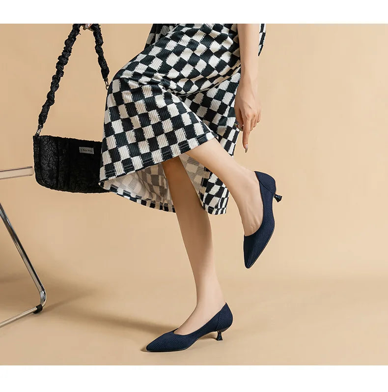 Women's Pointed-Toe Knit Slingback Pumps, Breathable Latex Insole & Anti-Slip Rubber Sole, 3.5 cm (1.38 in) Mid Heel