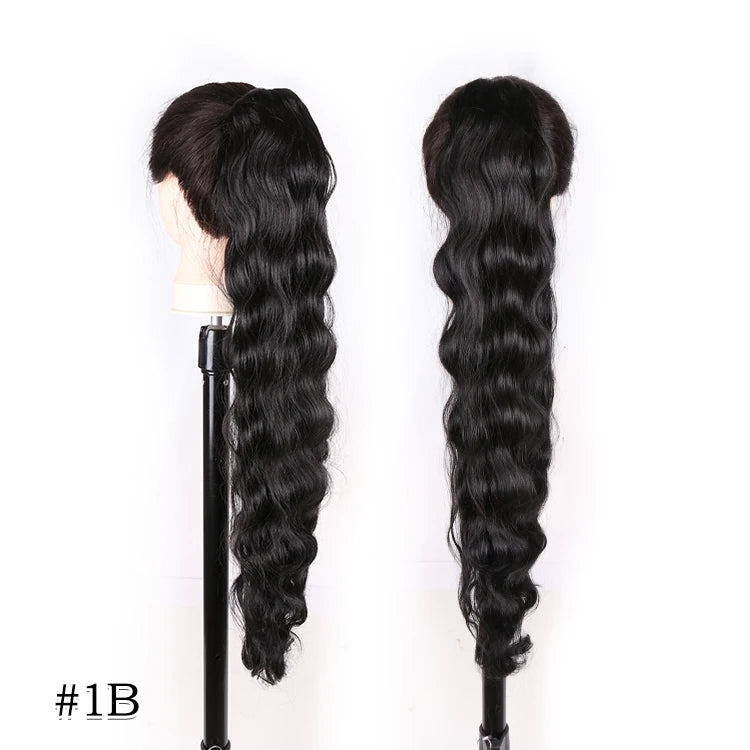 Long Ombre Blonde Synthetic Clip-In Braided Wavy Ponytail Hairpiece — Black to Brown Hair Extension