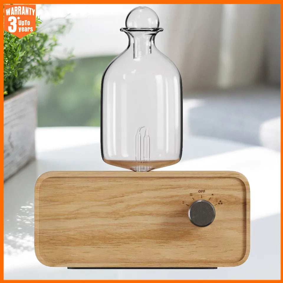 Glass Essential Oil Diffuser with Wood Grain Base — 2600mAh Nebulizer Aromatherapy for Home & Office