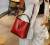 Genuine Oil-Wax Cowhide Bucket Bag for Women, Large Capacity Casual Crossbody Shoulder Tote