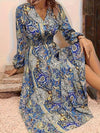 Plus Size V-Neck Bohemian Long Sleeve Dress - Mid-Calf Autumn/Winter, Sizes 1XL-5XL