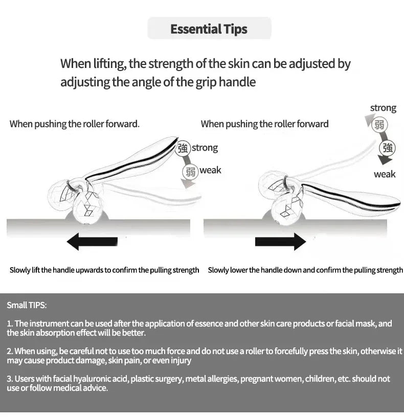 RUZOFO 3D V-Shape Facial Roller Massager — Portable Waterproof Face & Full-Body Lifting Roller, Electroplated Silver