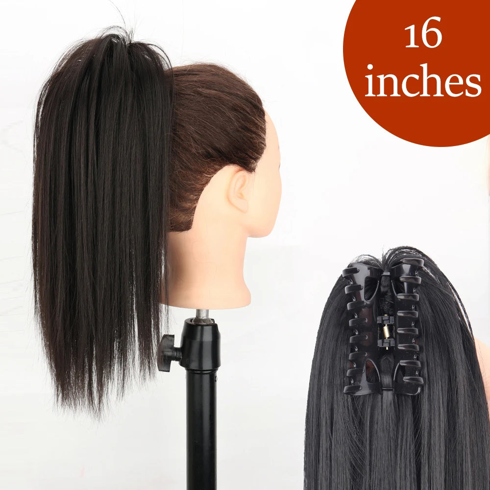 34-Inch (86 cm) Clip-In Synthetic Ponytail Hair Extension — Blonde Wrap-Around Long Straight Hairpiece