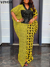 Plus Size 5XL Summer Maxi Dress - Vintage Printed V-Neck Batwing Sleeve Sundress