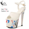 17cm High Heel Platform Sandals for Women — 7cm Platform, Geometric Neon Nightlight Party Heels