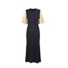 Spring Summer Women's Slim Knit Mermaid Midi Dress, Cotton-Blend Hollow Knit, O-Neck Mid-Calf Flared Hem