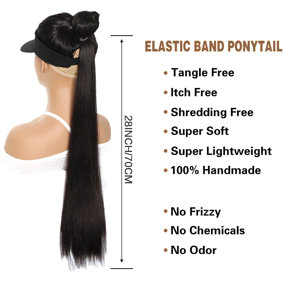28-Inch (71 cm) Straight Synthetic Ponytail Hair Extension with Elastic Hair Rope