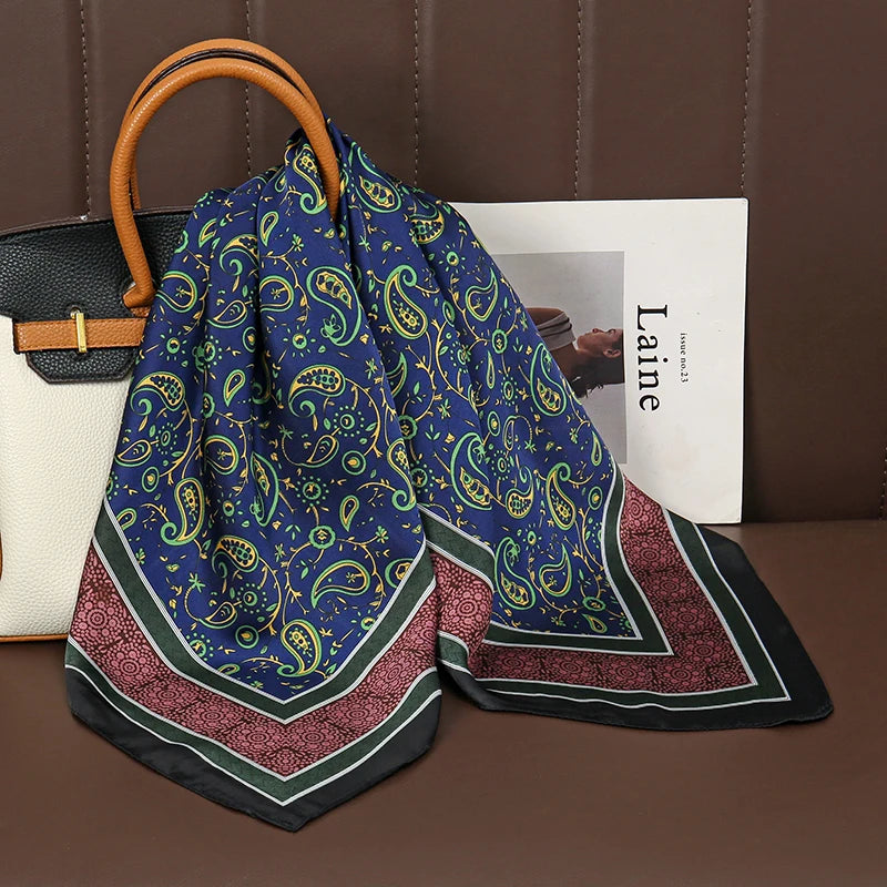 Luxury Satin Square Scarf 70 x 70 cm (27.6 x 27.6 in) – Silk-Feel Polyester Shawl Hijab Neckerchief Hair Ribbon Headband Bandana