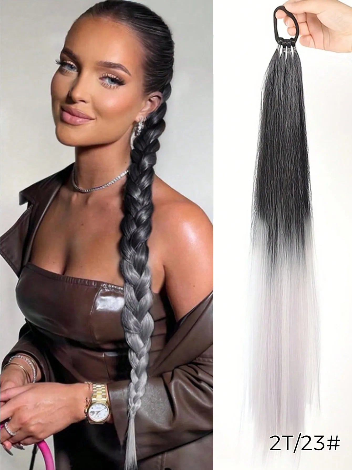 YELOWTIM 28-Inch (70 cm) Synthetic Ponytail Extension with Elastic Band – Straight Braided DIY Hair Piece, Black/Brown