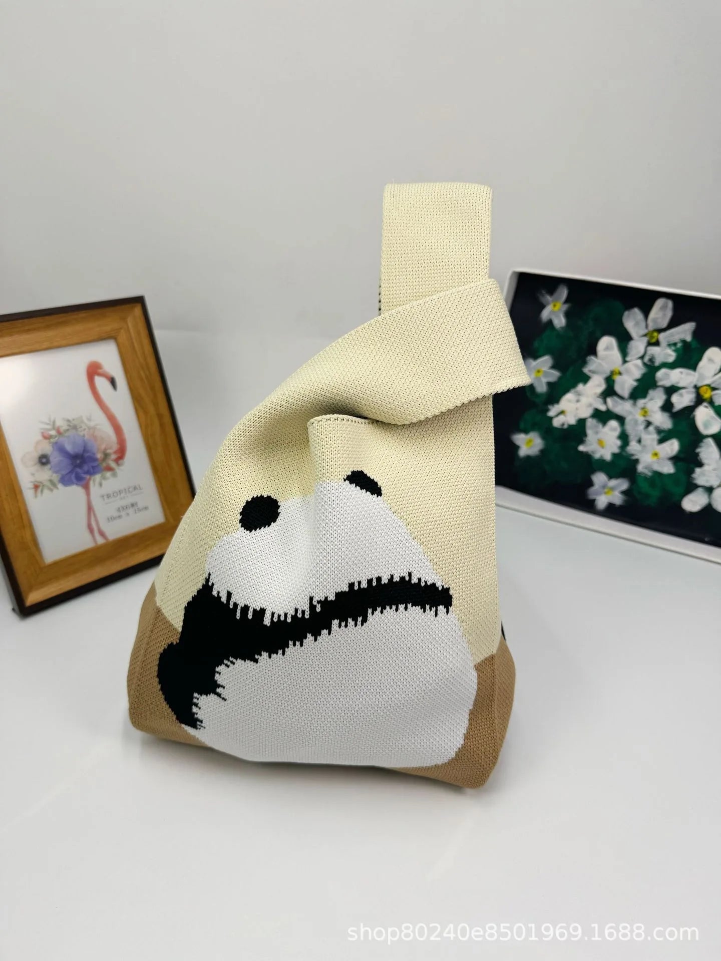 Handmade Knitted Knot Wrist Bag - Striped Mini Tote for Women, Large-Capacity Phone Bucket, Autumn Winter Casual