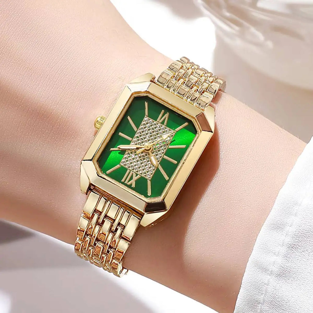 Women's Rectangle Quartz Watch – Stainless Steel Strap, Roman Numeral Dial, Fashion Casual