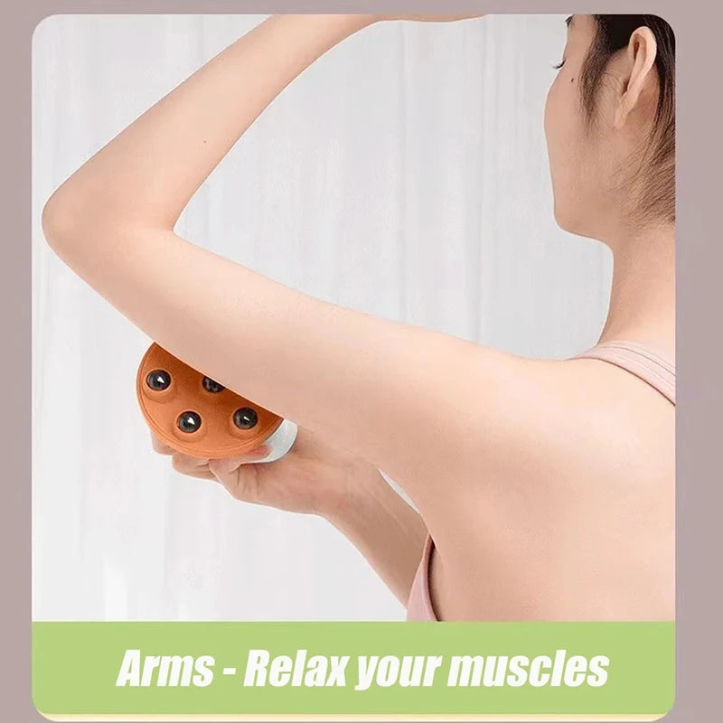 360° Metal Ball Handheld Massager – Deep Tissue Body Roller for Neck, Back, Abdomen & Thigh Pain Relief