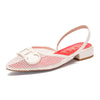 Women's Black Pointed Flat Loafers Ankle-Wrap Office Sandals