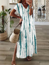 Women's Summer Boho V-Neck Printed Split Ankle-Length Dress Loose Resort Beach Evening