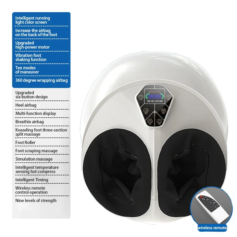6D Full-Wrap Foot Massager (Large) - Shiatsu Kneading, Vibration, Heat & Airbag Compression with Remote