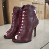 Genuine Leather Open-Toe Ankle Dance Boots for Women - Thin High Heel Jazz Sandals with Zip Closure