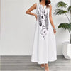 Women's V-Neck Maxi Dress with Pockets — Vintage Floral Print Sleeveless Flowy Beach Sundress