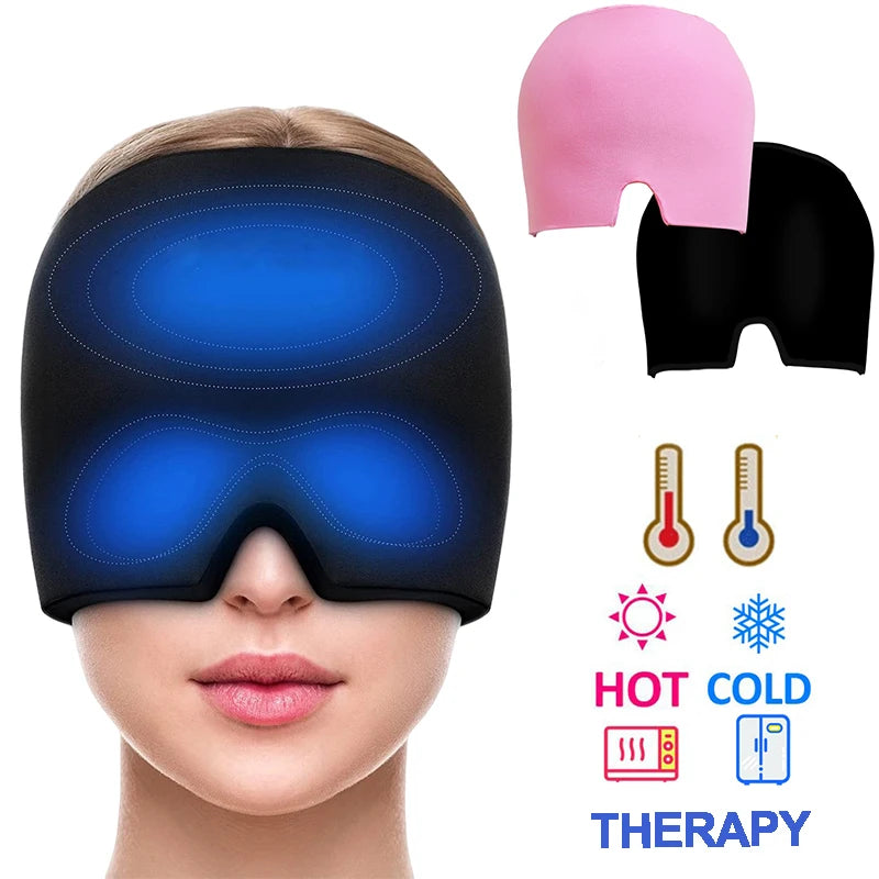 Gel Ice Migraine Relief Head Wrap — Cold Compress Therapy Cap with Eye Mask for Headaches & Sinus Pain