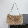 Faux Fur Shoulder Bag for Women – Plush Square Chain Underarm Clutch Evening Handbag