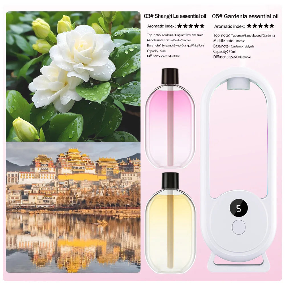 Rechargeable Portable Aroma Diffuser – Essential Oil Aromatherapy Air Freshener with 5 Timed Spray Modes