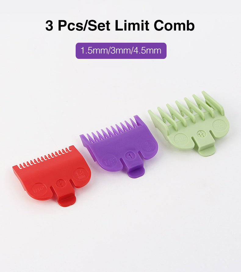 Universal Hair Clipper Guide Combs 1.5/3/4.5mm – Color-Coded Plastic Trimmer Guards (Green, Purple, Red)