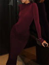Women's Shirred High-Collar Ankle-Length Maxi Dress — Long Sleeve Body-Shaping Sheath