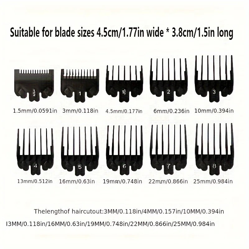 10-Pack Black Hair Clipper Guide Combs – Universal Trimmer Attachments for Barber & Home Salon