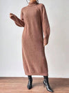 Winter Turtleneck Knit Midi Dress for Women – Long Sleeve Slim A-Line Sweater Dress
