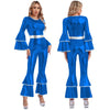 Women's 70s Disco Metallic Jumpsuit – Retro Hippie Bell-Bottom with Tiered Flare Sleeves, Back-Zip Party Costume