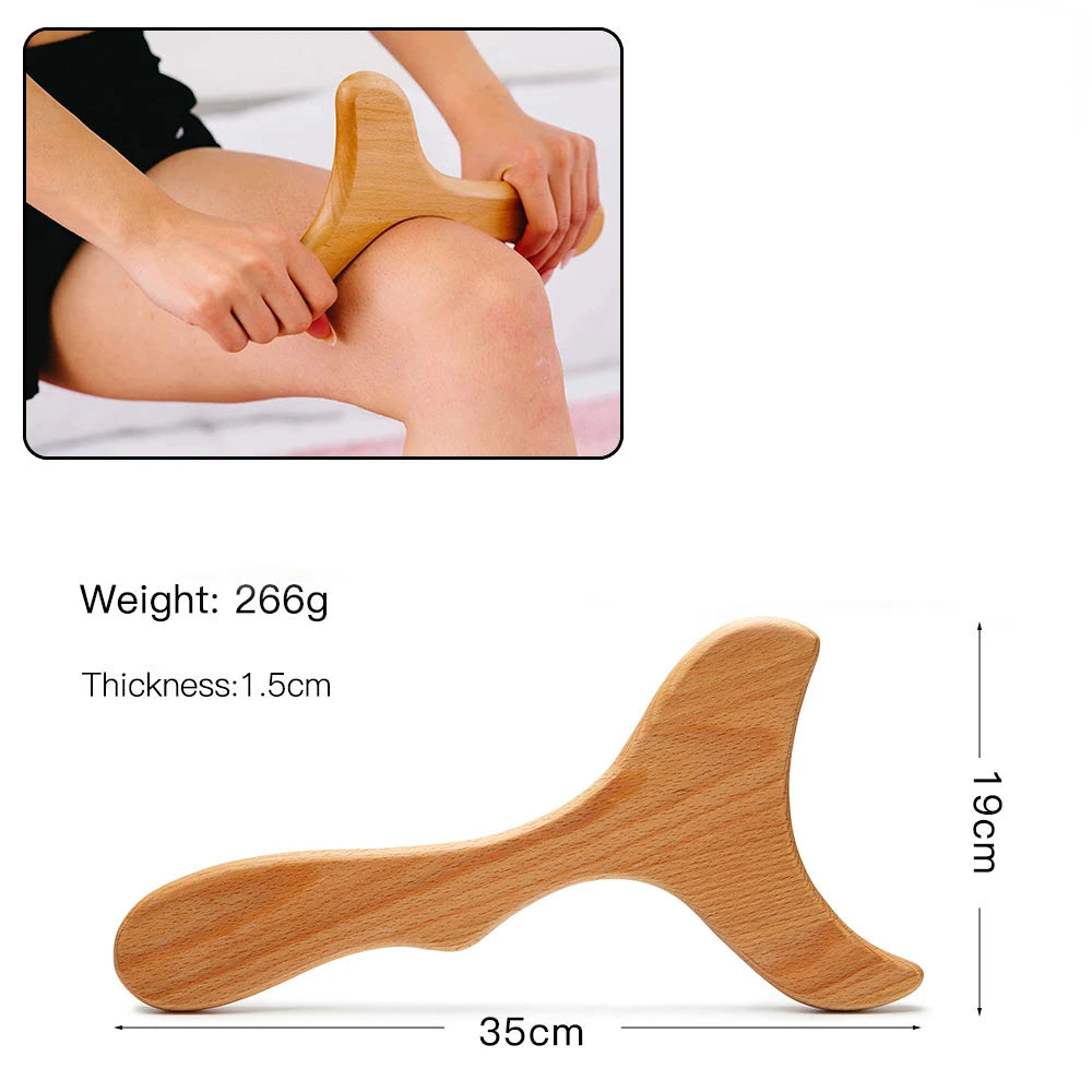 Wood Therapy Massage Roller and Gua Sha - Wooden Anti-Cellulite Slimming Massager for Body, Back & Feet
