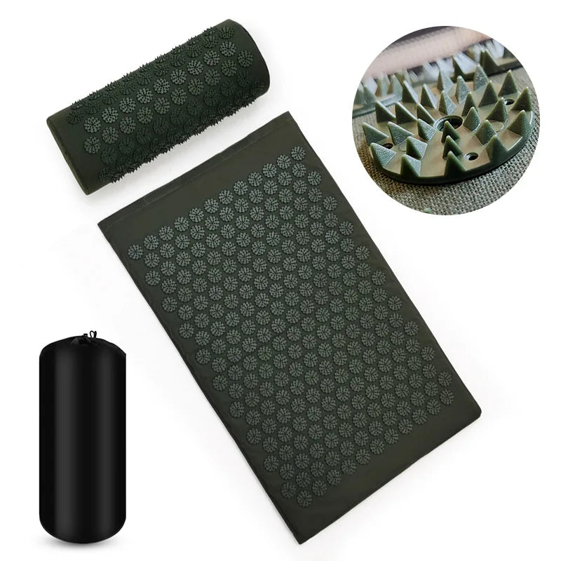 Acupressure Shakti Mat with Pillow – Spike Massage Mat for Back & Body Pain Relief, Yoga Relaxation (68×42×2 cm / 26.8×16.5×0.8 in)