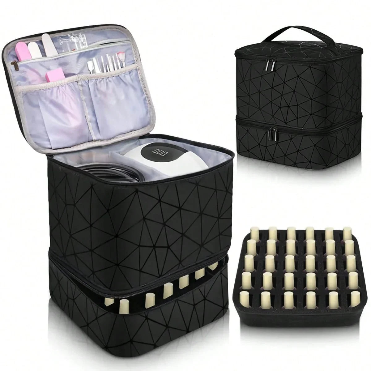 Double-Layer Portable Cosmetic Organizer Bag for Nail Polish & Essential Oils